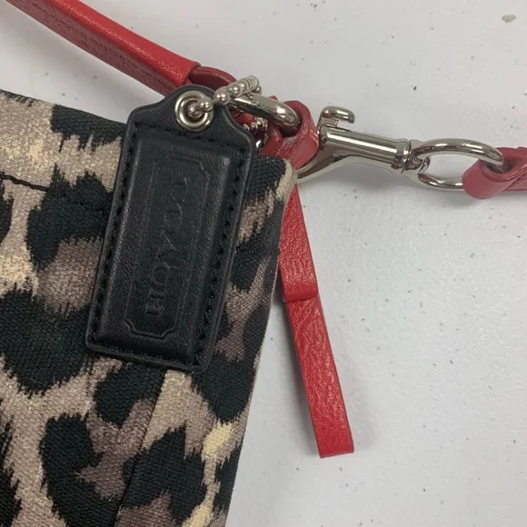*SOLD* Coach Leopard Print & Red Hobo Bag, Trimmed w/ Leather, Red Tan & Black - Picture 7 of 13